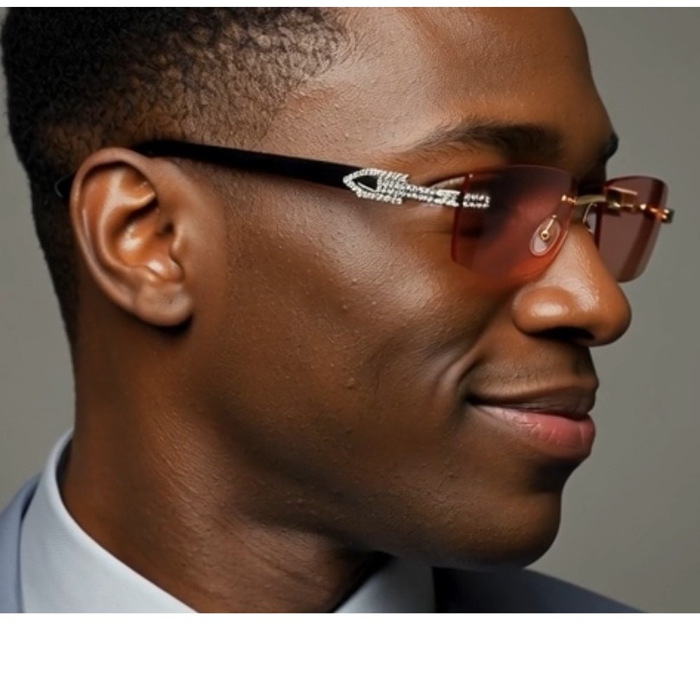 Rhinestone Rimless Sunglasses Fashion Pink Lens Party Shades Hip Hop Street Wear
